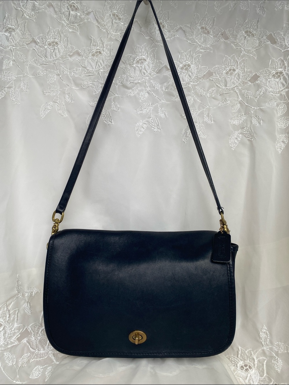 Vintage Coach Black Leather Convertible Clutch Shoulder Bag -